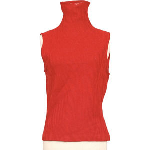 90's Red Knit Zebra Sleeveless Turtleneck Top by St. John